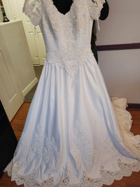 White Wedding Dress, Beaded Bodice, With Built in Train