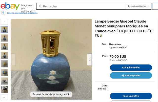 Lampe Berger” Monet “ les nénuphars “ dans Décoration intérieure et accessoires  à Laurentides - Image 3