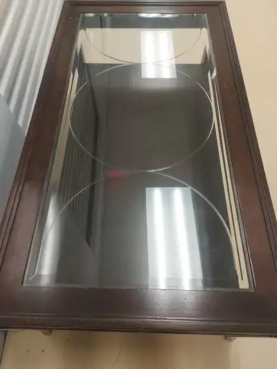 Dark brown Wooden Coffee Table with glass top, View more