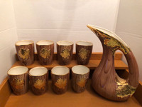 Antique Goblet Beaker Cups & Carafe Set:  1950 - Excellent Shape