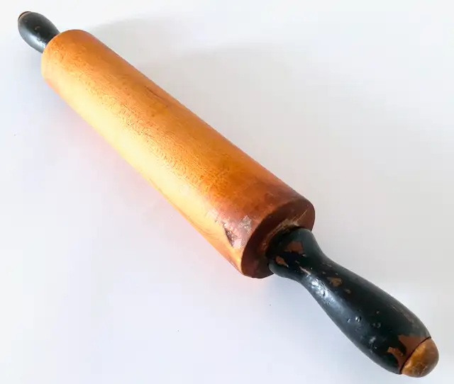 Antiquity 1950 Wooden rolling pin Black patinated handles62863738398979124