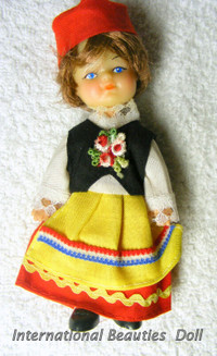 International Beauties doll national costume, 5”, original box,