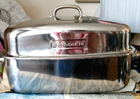 Kitchen Aid Large 16" Stainless Steel Double Roaster rack & lid