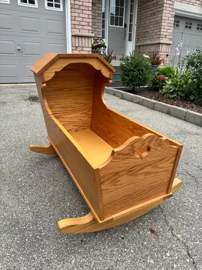 Handcrafted Solid Red Oak Baby Cradle, View more