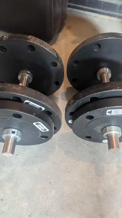 Adjustable dumbbells 60lbs x 2 - $120 (10 lb and 5lb plates) Olympic bar 45lbs - $100 Concrete plate...