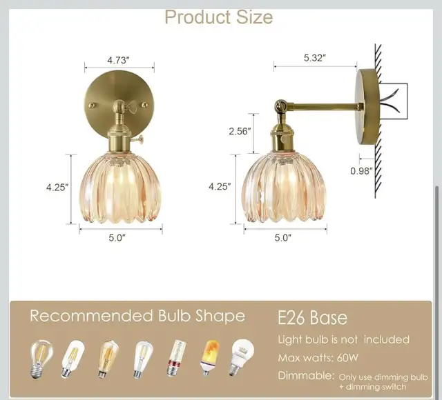 Vintage Wall Sconces with Amber Tulip Glass Lampshade in Indoor Lighting & Fans in City of Toronto - Image 7