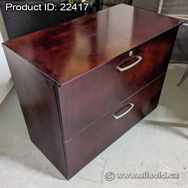 Dark Autumn Maple 2 Drawer Lateral File Cabinet w/ Lip, Locking in Storage & Organization in Calgary