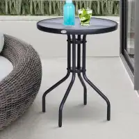 24" Patio Table Round Tempered Glass Top Outdoor Dining Steel Fr