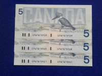 Bank of Canada $5.00 1986 Currency Notes Bird Series