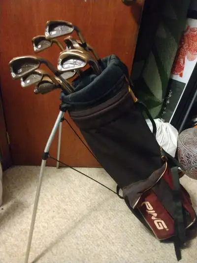 These are Ping ISI irons 3-pw + 3 Ping Zing wedges lob 60 degree-52degree-56 degree plus a ping carr...