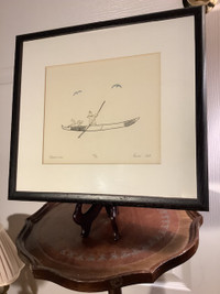 Vtg Ltd Ed Etching “Kayak Man” Indigenous Artist Pauta Saila 