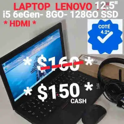 LAPTOP LENOVO 12.5"- i5 6eGen- 8GO- 128GO*SSD, View more