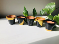 Hand painted clay pot - mini - 2.5" - black and gold