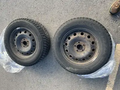 235/65R17 Bridgestone Blizzak on steel rims with 5x4.5” bolt pattern. Tires were purchased, mounted...