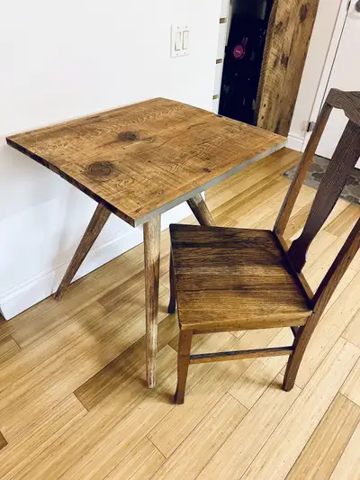 VINTAGE RECLAIMED WOOD BISTRO DINING TABLE / DESK SET W CHAIR, View more