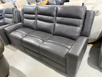 Grey leather manual reclining sofa , View more
