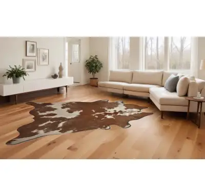 Loon Peak® Angelou Genuine Cowhide Area Rug  6’ x 7’ Brown/White, View more