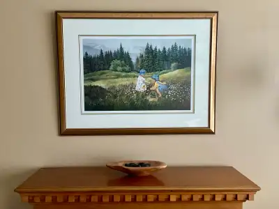 Beautifully framed Wild Flowers print by local artist Joan Healey. 34” x 26” (includes frame). Certi...