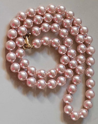 10k Yellow Gold 23" Genuine Single Strand Pink Pearl Necklace 