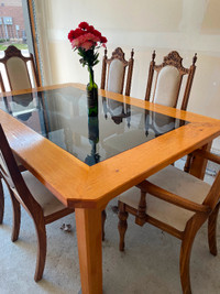 Dinning Table Wooden and Glass set with Chairs