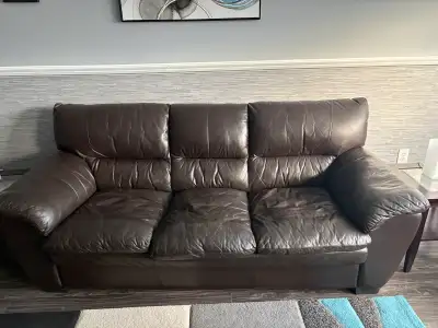 3 piece Brown Leather Sofa Set, View more