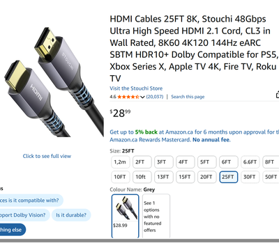 STOUCHI HDMI Cable 8K 25FT, High Speed HDMI 2.1, View more