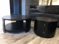 Round Circular Black Wood Coffee Table and matching Corner Table