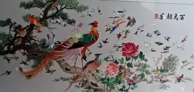 Framed Chinese Embroidery 百鳥朝凰 84“ X 42”  in Excellent Condition, View more