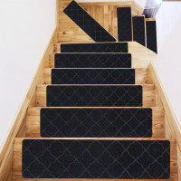 15PCS Non-Slip Stair Mat for Wooden Steps, 29.9"x7.9", Black
