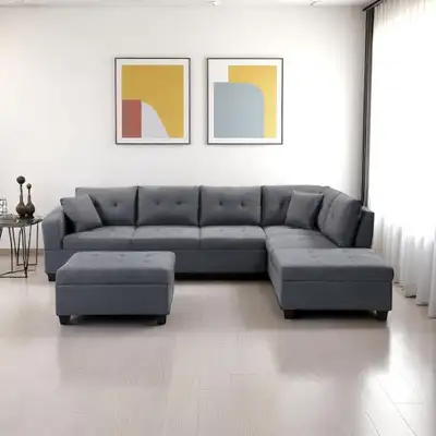 New Stylish Sectional Sofa With Storage Ottoman Now Sale, View more
