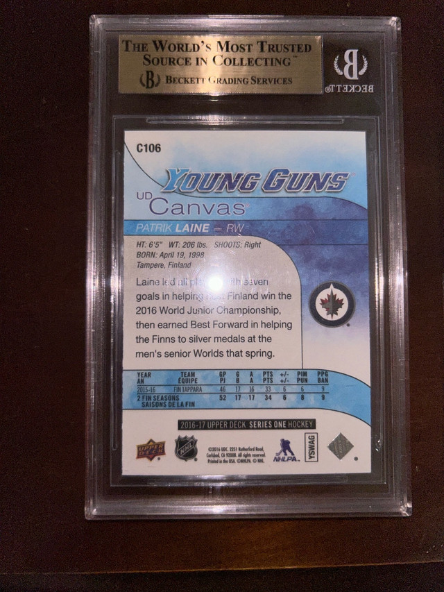 Patrik Laine Young Guns Canvas BGS 10 in Arts & Collectibles in St. Catharines - Image 2