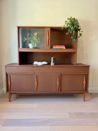 Restored Mid Century Modern Walnut Hutch & Buffet, View more