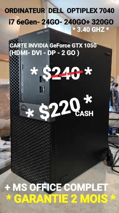 ORDINATEUR DELL- i7 6eGen- 8GO- 240GO+ 320GO, View more