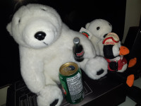 Peluche 2 ours 1 pingouin Coca Cola