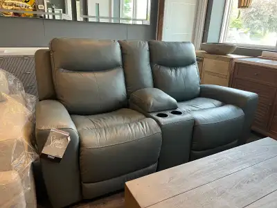NEW Upholstered Leather Power Reclining Loveseat, View more