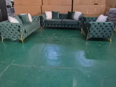 Green Velvet Sofa Set 3+2+1 | Luxury Tufted Sofa Set, View more