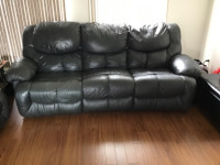 Sofa cuir noir 3 places inclinables avec légères imperfections