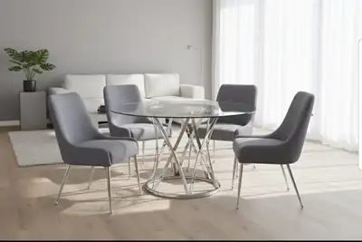 Glass Dining Set Grey& Metal , View more