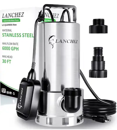 Lanchez 1.6 HP 6000GPH Sump Pump, Automatic Submersible, View more