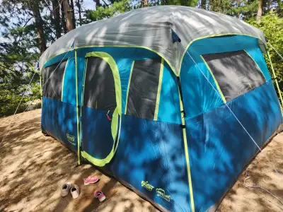 Coleman Camping Tent, 8 Person Tenaya Lake Fast Pitch Cabin Tent with Closet, Light Blue. Used one c...