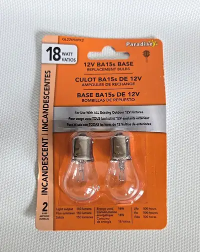 Selling a brand new 2-pack of 12V BA15s base incandescent bulbs. - 18 Watts - 150 lumens output - 50...