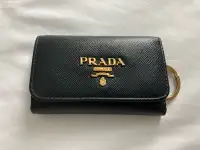 Prada Key Holder Case Black Saffiano Leather w Gold Hardware 