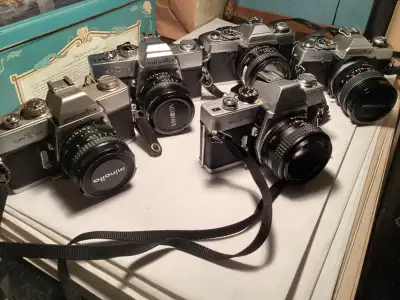Old school camera equipment,35mm, Minolta. cameras, lenses, misc, View more