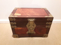 Huge Vintage Chinese Wooden Jewelry Box Chest Brass