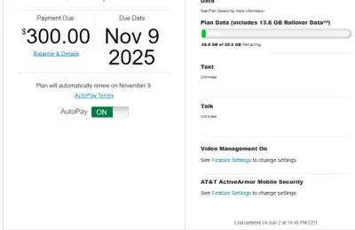 AT&T Prepaid Plan – $120 CAD Active plan valid until Nov 9, 2025 (4 months remaining). No top-ups re...