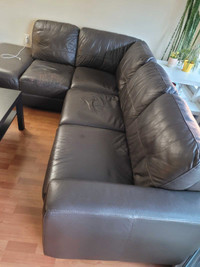Real leather 6 seater sectional in dark brown 