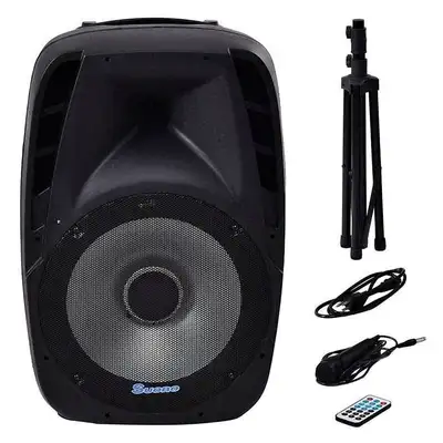 15" Portable 1500W Powered Speaker w/ LED Lights, Karaoke & Stan, View more