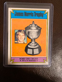 1974-74 Topps Bobby Orr James Norris Trophy winner card.