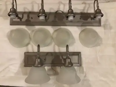 2 Bathroom wall light fixtures (brush nickel colour), View more