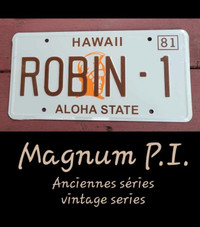 Plaque d'immatriculation. Magnum P.I. ancienne série. Rétro.